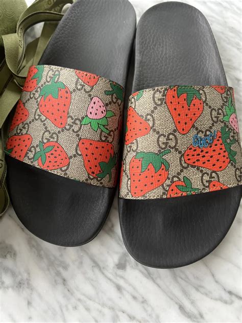 gucci shoes with strawberries|gucci slides with strawberry.